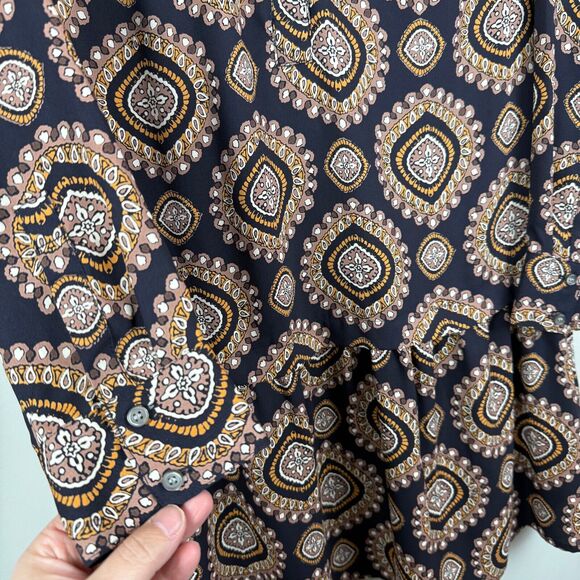 Ann Taylor Loft Shift Dress Women's Sz M Navy Gold Medallion Drop Hem Boho Artsy - Picture 6 of 8